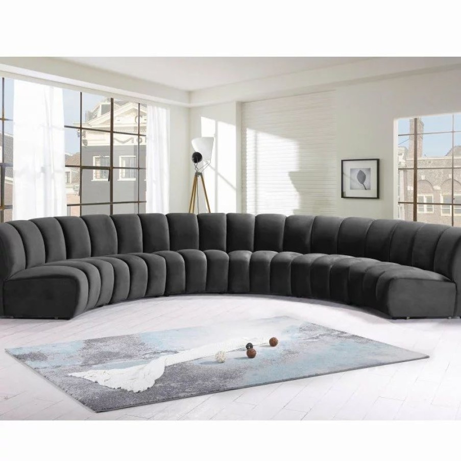 Sofas & Sectionals * | Meridian Furniture Infinity Channel Tufted Velvet Modular Chair, Gray, 6 Piece