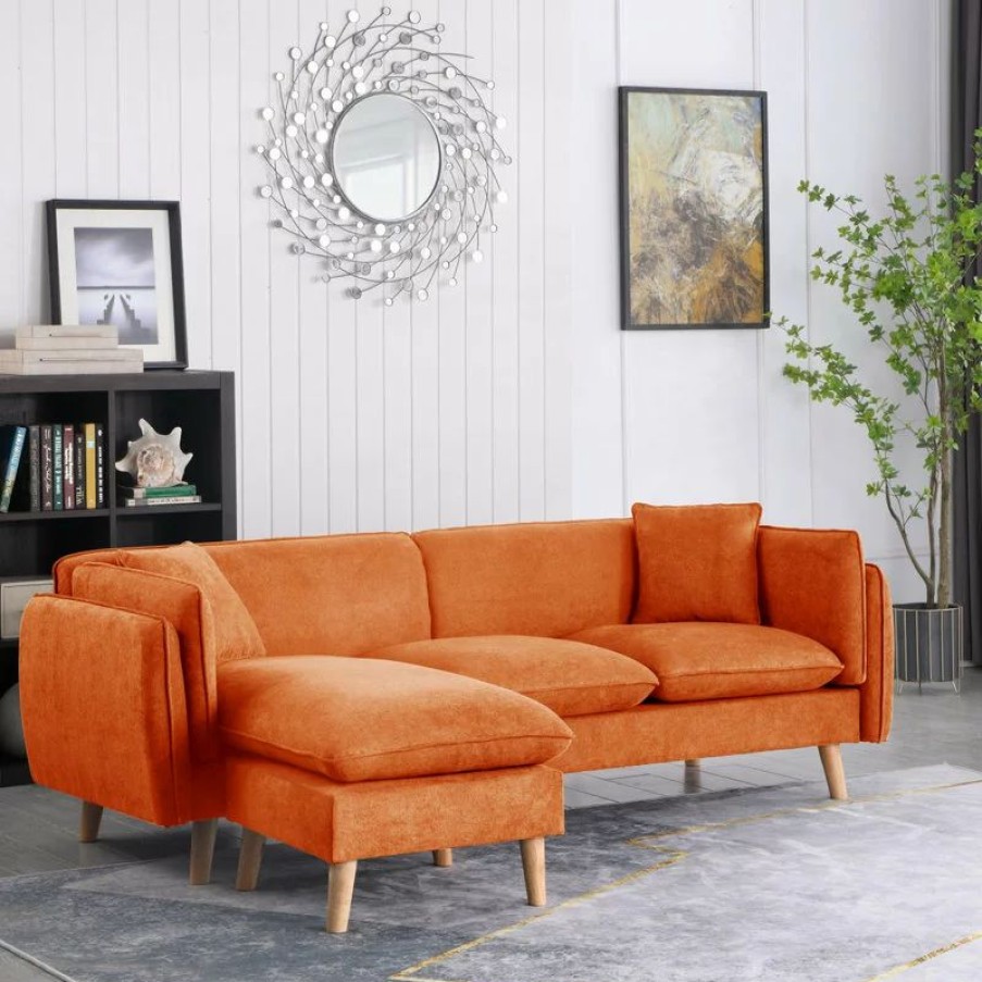 Sofas & Sectionals * | Lilola Home Brayden Fabric Sectional Sofa Chaise, Orange