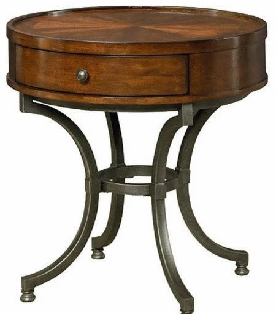 Coffee & Accent Tables * | Hammary Furniture Hammary Barrow Round End Table With Mahogany Top And Metal Base