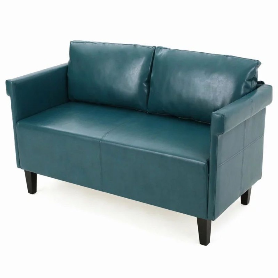 Sofas & Sectionals * | Gdfstudio Gdf Studio Harbison Leather Loveseat Settee, Teal