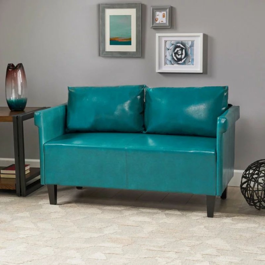 Sofas & Sectionals * | Gdfstudio Gdf Studio Harbison Leather Loveseat Settee, Teal