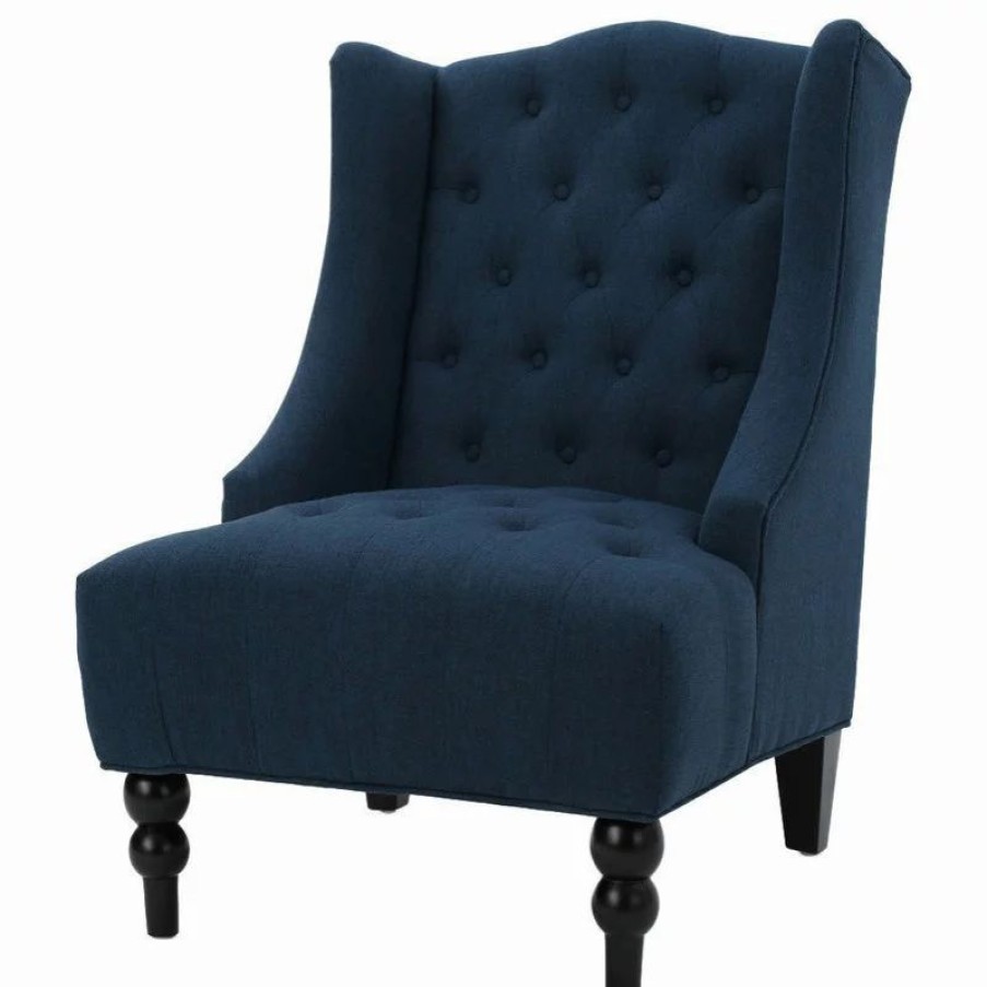 Chairs * | Gdfstudio Gdf Studio Adriana Tall Wingback Tufted Fabric Club Chair, Dark Blue
