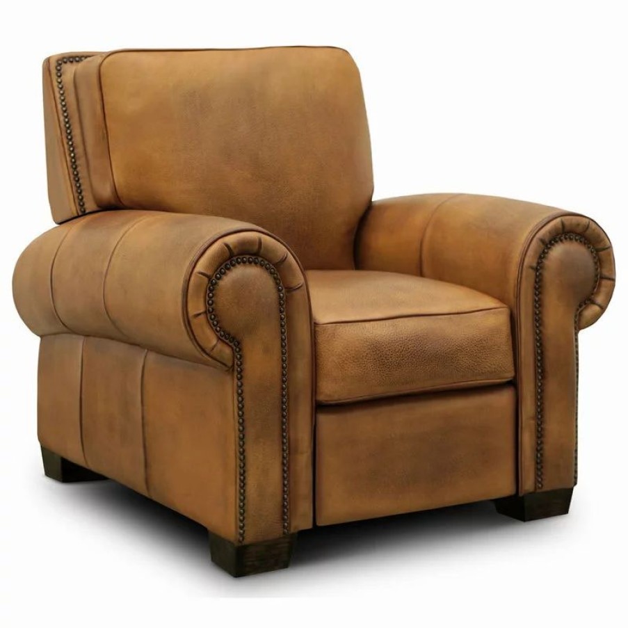 Chairs * | Hello Sofa Home Valencia 100% Top Grain Hand Antiqued Leather Traditional Recliner, Tan