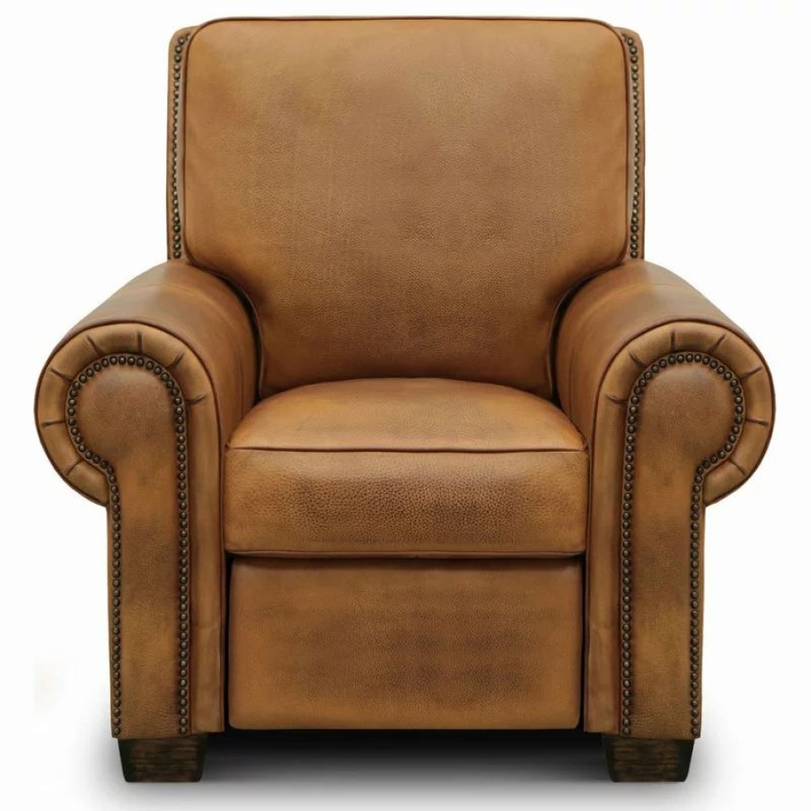 Chairs * | Hello Sofa Home Valencia 100% Top Grain Hand Antiqued Leather Traditional Recliner, Tan