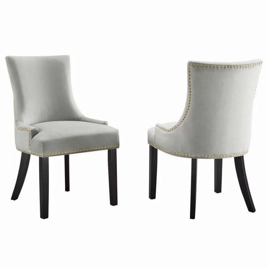 Chairs * | Modway Marquis Performance Velvet Dining Chairs, Set Of 2, Light Gray