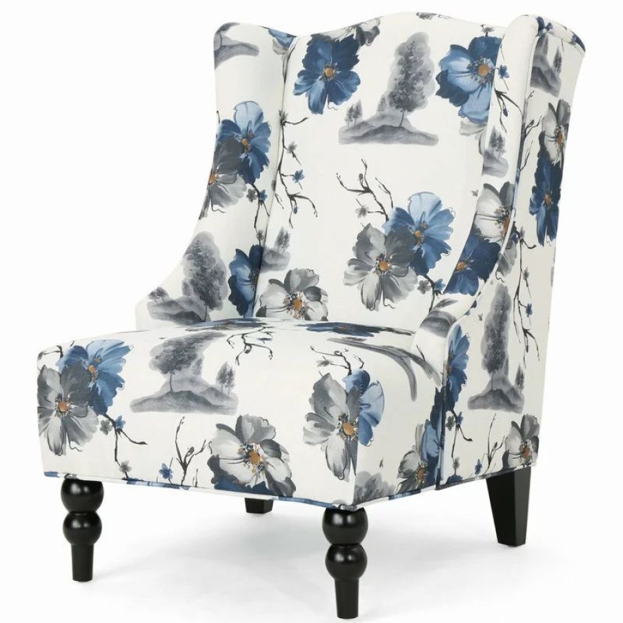 Chairs * | Gdfstudio Gdf Studio Alonso Contemporary Wingback Fabric Club Chair, Print/Dark Brown