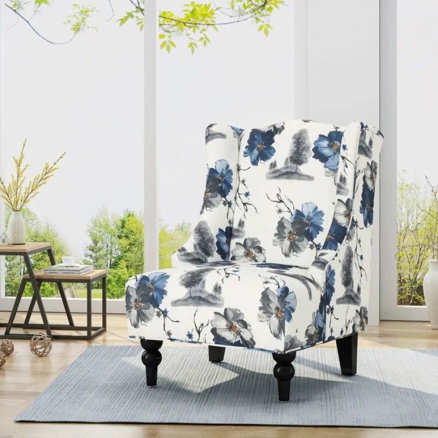 Chairs * | Gdfstudio Gdf Studio Alonso Contemporary Wingback Fabric Club Chair, Print/Dark Brown
