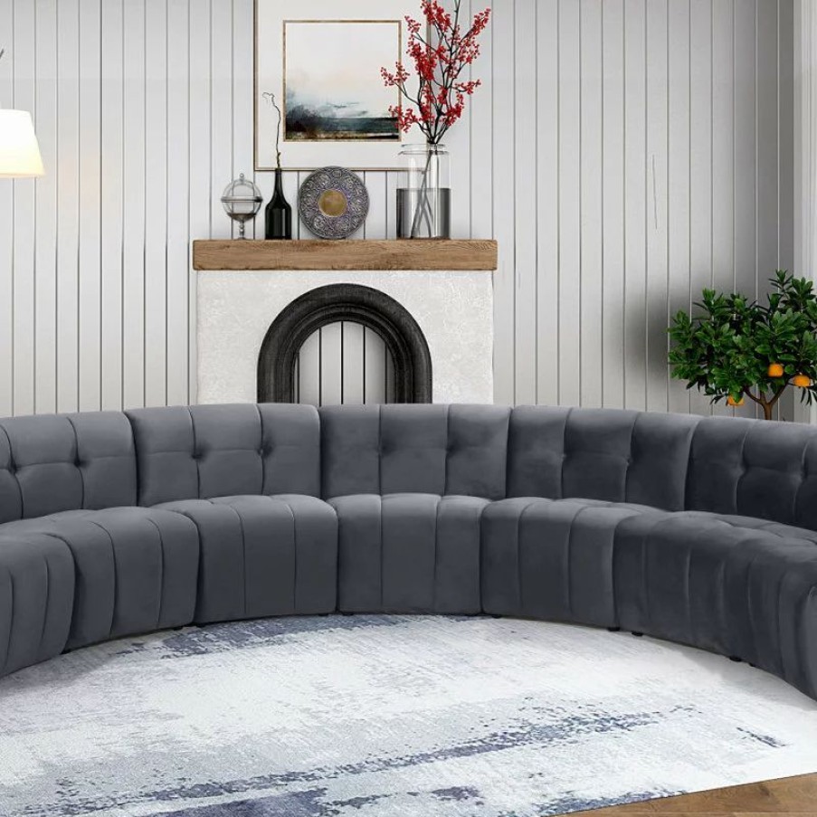 Sofas & Sectionals * | Meridian Furniture Limitless Modular Velvet 7-Piece Sectional, Gray