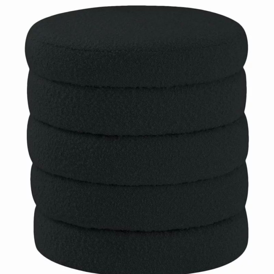 Footstools & Ottomans * | Meridian Furniture Aphia Boucle Fabric Ottoman, Black, Ottoman, Stool