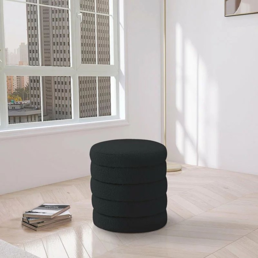 Footstools & Ottomans * | Meridian Furniture Aphia Boucle Fabric Ottoman, Black, Ottoman, Stool