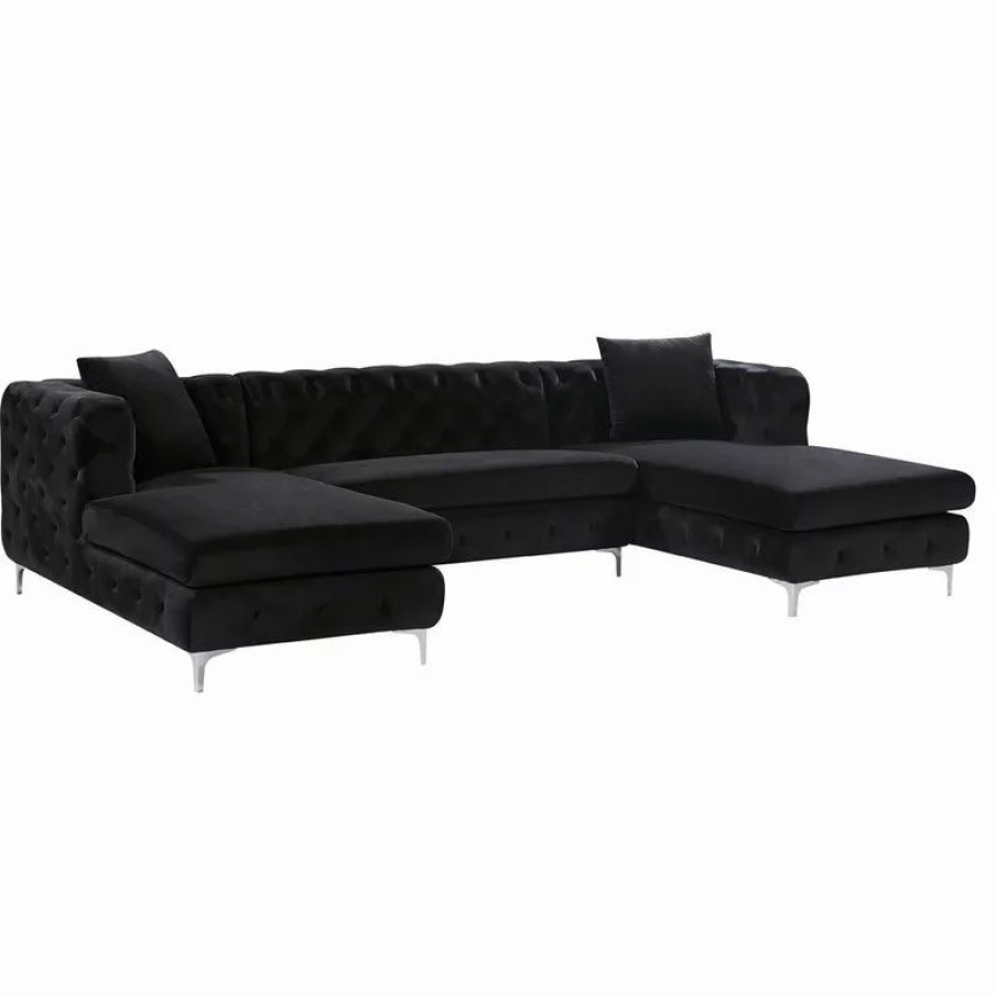 Sofas & Sectionals * | Meridian Furniture Gail Velvet 3-Piece Sectional, Black