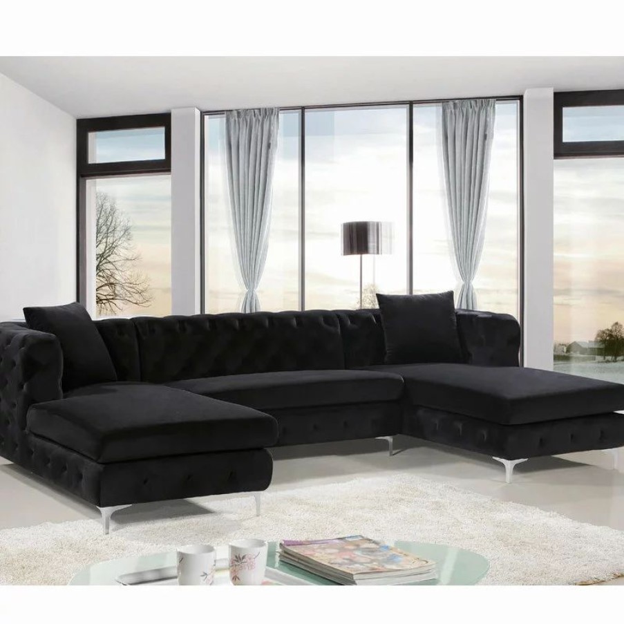 Sofas & Sectionals * | Meridian Furniture Gail Velvet 3-Piece Sectional, Black