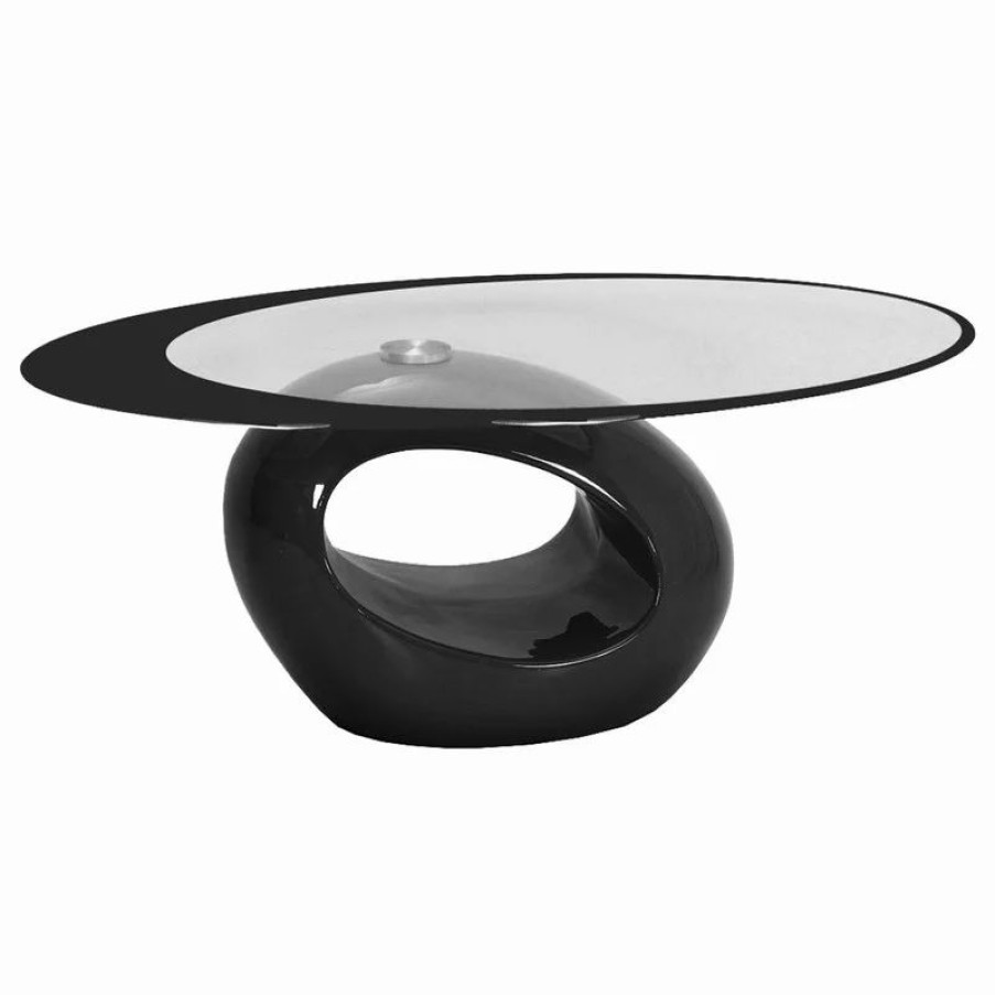 Coffee & Accent Tables * | Fab Glass And Mirror Stylish Oval Shape Coffee Table, Black