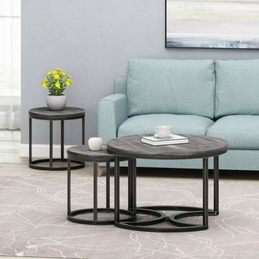 Coffee & Accent Tables * | Gdfstudio Roderick Modern Industrial Coffee Table Set, Gray/Pewter