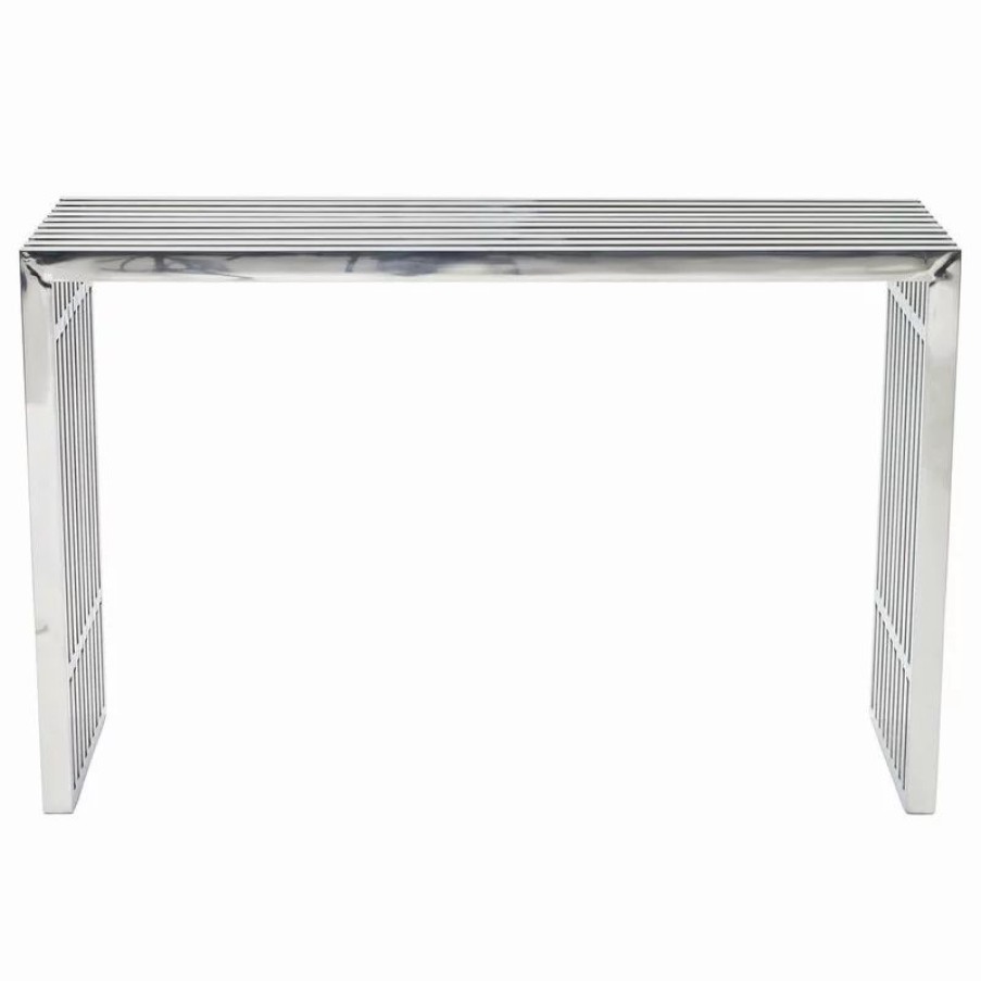 Console Tables * | Lexmod Gridiron Stainless Steel Console Table, Silver
