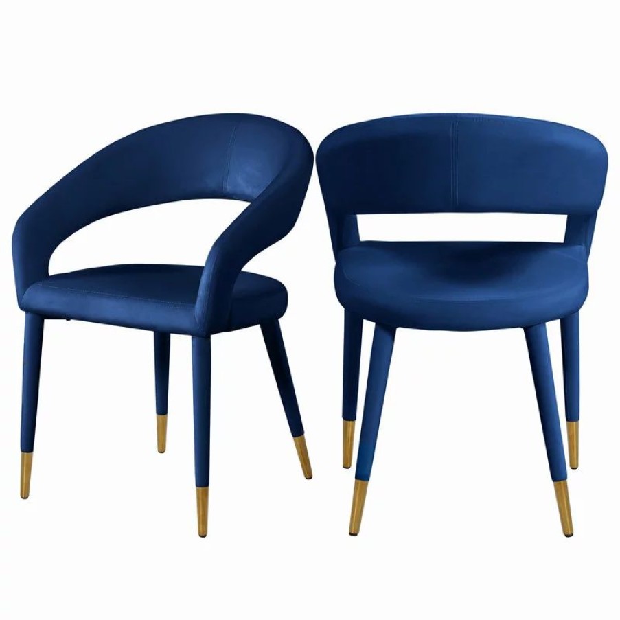 Chairs * | Mod The Prescott Dining Chair, Navy, Velvet