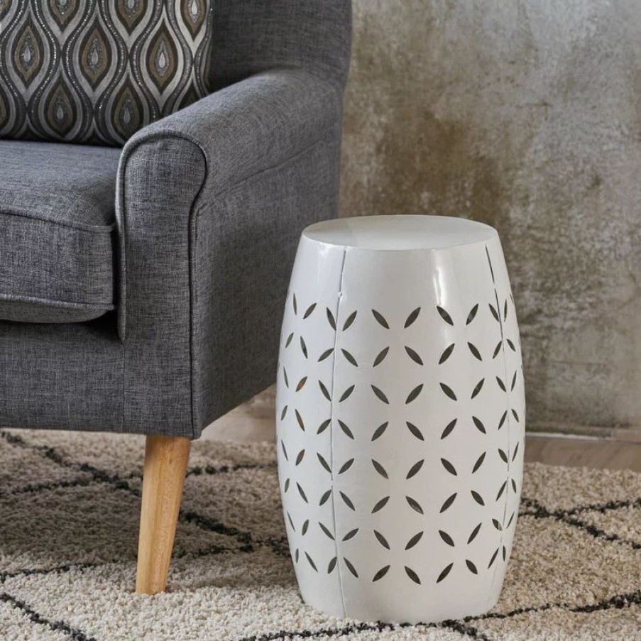 Coffee & Accent Tables * | Gdfstudio Gdf Studio Dione Indoor Lace Cut Iron Accent Table, White
