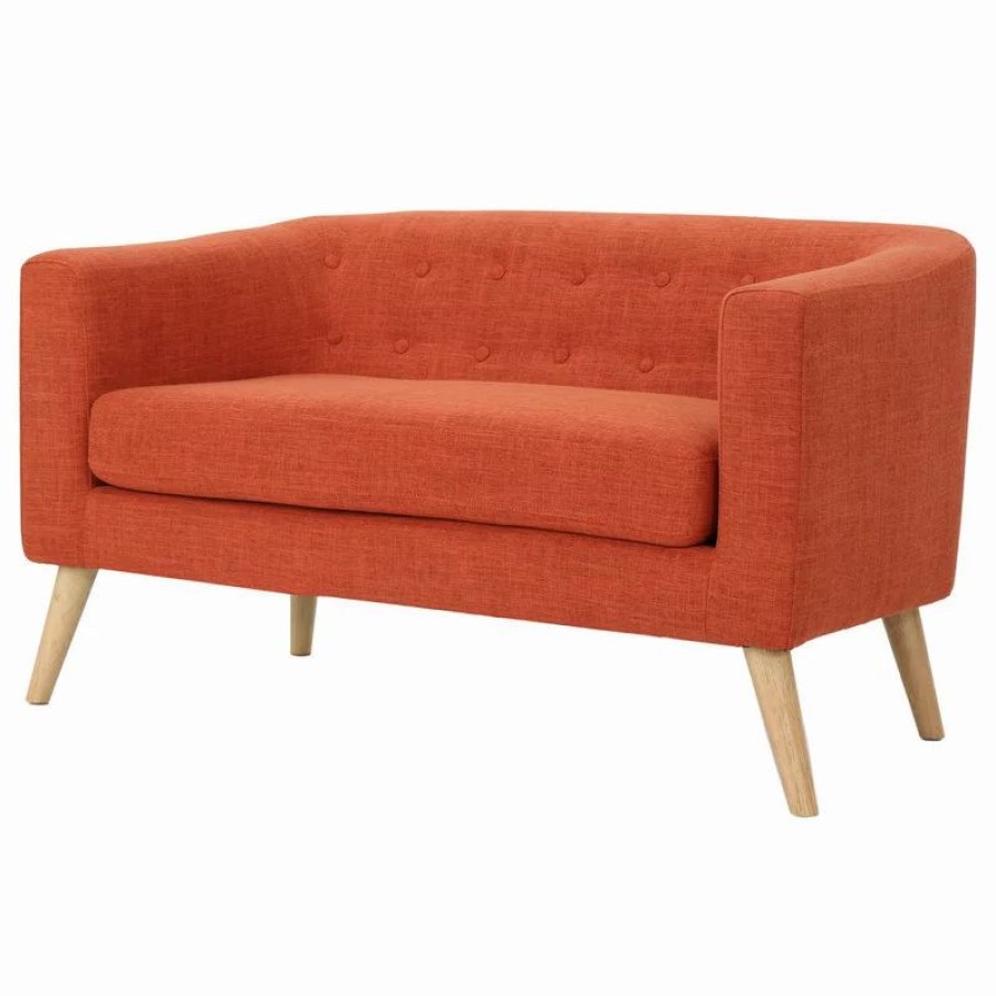 Sofas & Sectionals * | Gdfstudio Gdf Studio Carol Button Back Mid Century Fabric Modern Loveseat, Muted Orange