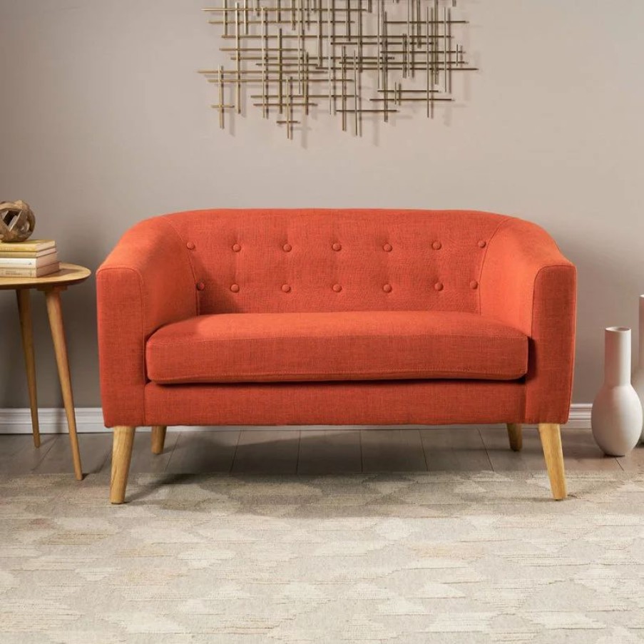 Sofas & Sectionals * | Gdfstudio Gdf Studio Carol Button Back Mid Century Fabric Modern Loveseat, Muted Orange