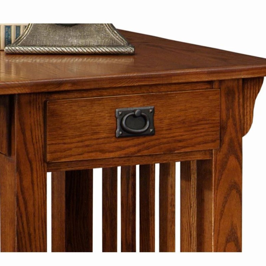 Coffee & Accent Tables * | Leick Home Leick Furniture Wood Mission End Table With Storage Drawer And Shelf In Oak