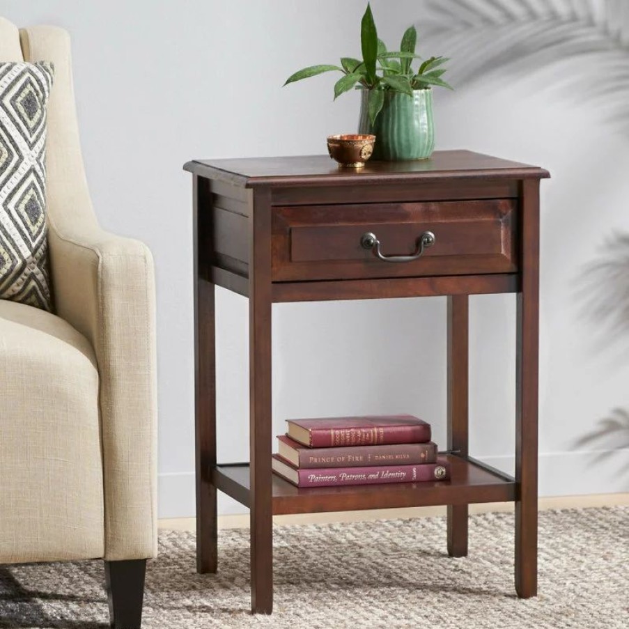 Coffee & Accent Tables * | Gdfstudio Gdf Studio Noah Wood Top Drawer Accent Table, Brown Mahogany