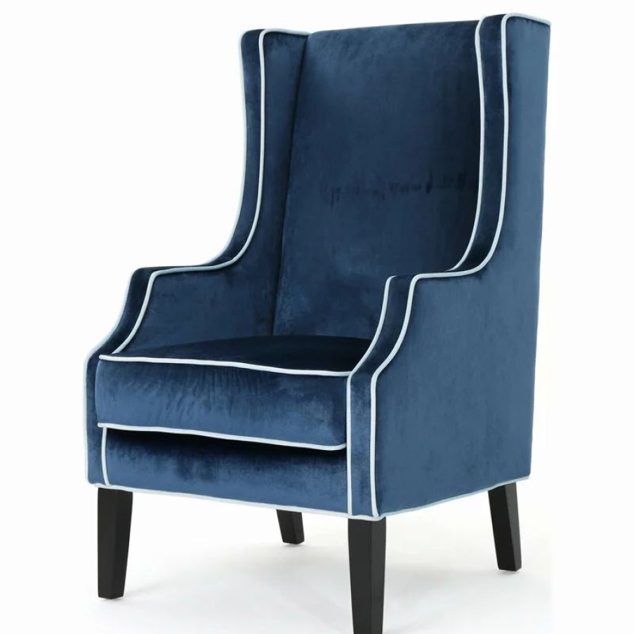 Chairs * | Gdfstudio Gdf Studio Edell Traditional New Velvet Two Toned High Winged Back Club Chair, C