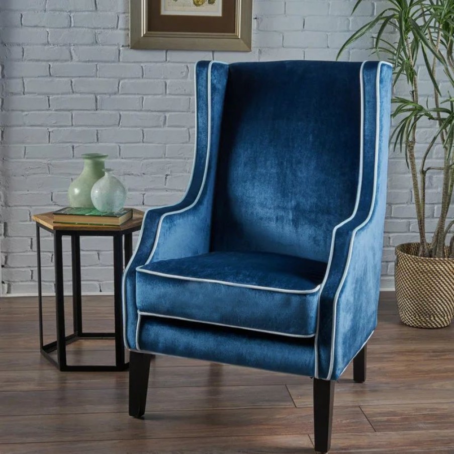 Chairs * | Gdfstudio Gdf Studio Edell Traditional New Velvet Two Toned High Winged Back Club Chair, C