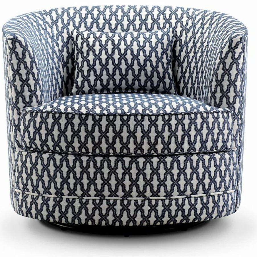 Chairs * | Fully Wind Co., Ltd. Dmitri Swivel Barrel Chair, Navy, White
