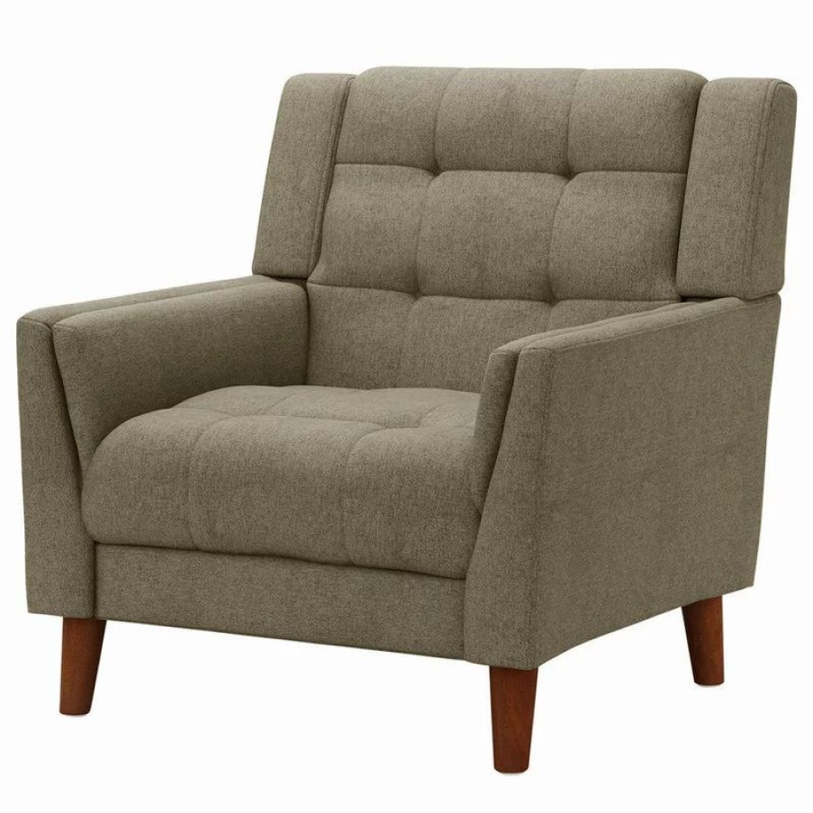 Chairs * | Gdfstudio Gdf Studio Evelyn Mid Century Modern Fabric Arm Chair, Mocha/Walnut