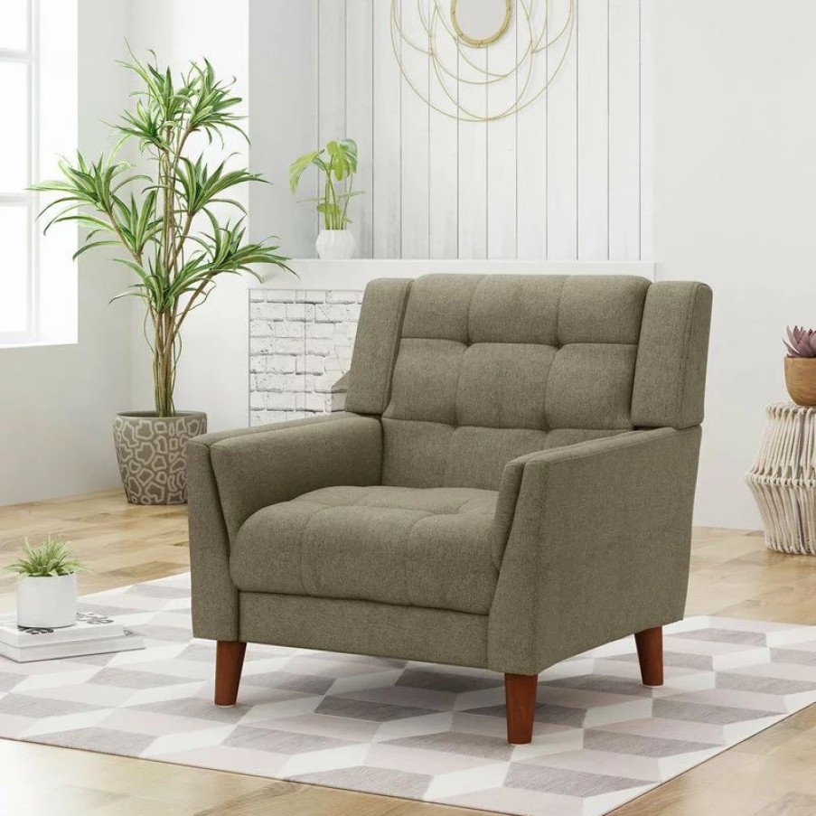 Chairs * | Gdfstudio Gdf Studio Evelyn Mid Century Modern Fabric Arm Chair, Mocha/Walnut