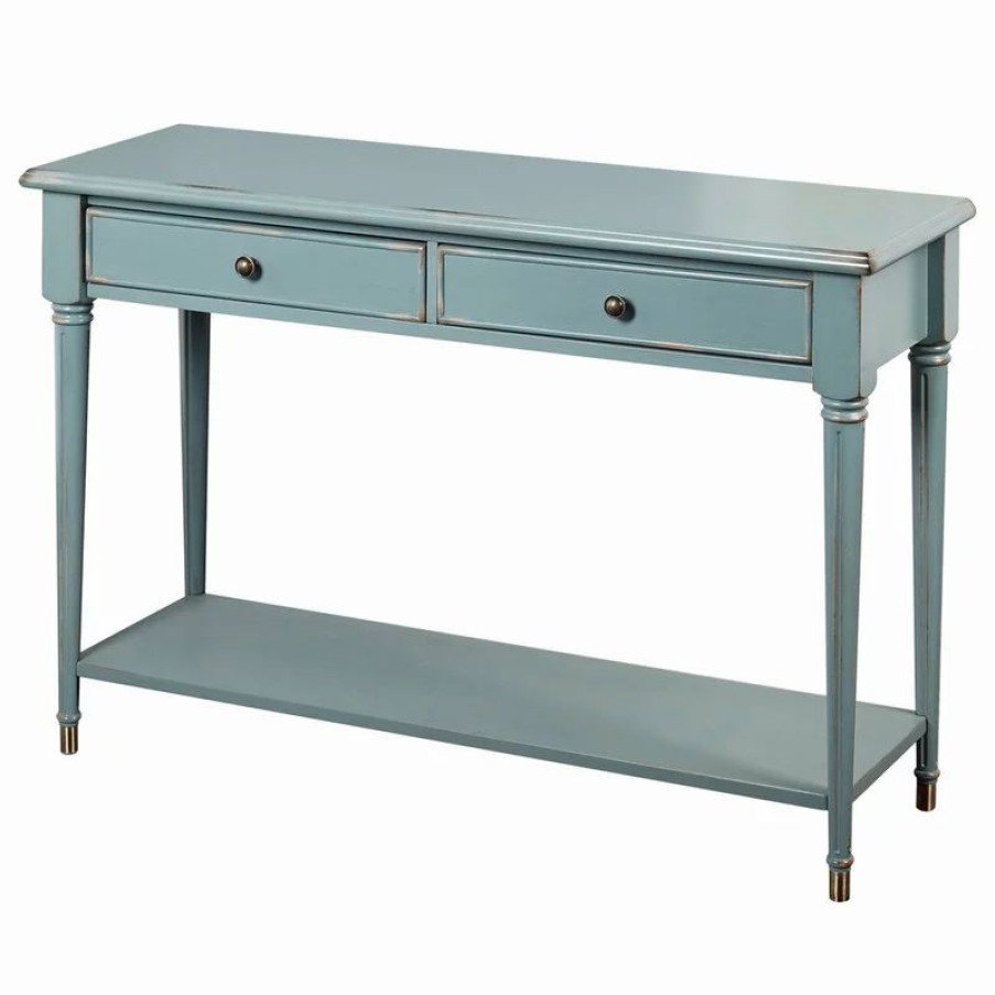 Console Tables * | The Mezzanine Shoppe Emilia Sofa Table, Antique Blue With Distressed