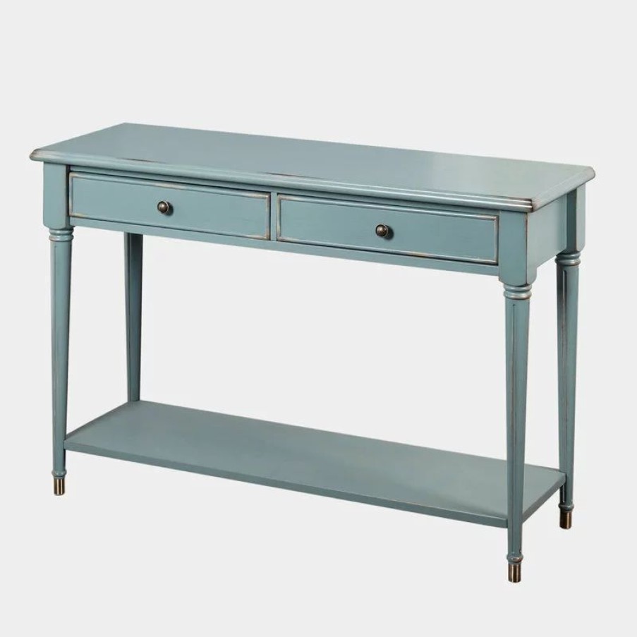 Console Tables * | The Mezzanine Shoppe Emilia Sofa Table, Antique Blue With Distressed