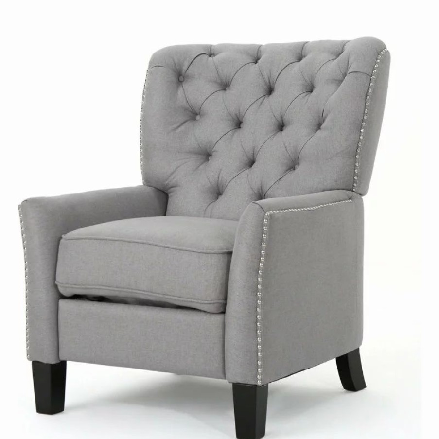Chairs * | Gdfstudio Gdf Studio Carlyle Tufted Back Fabric Recliner Armchair, Light Gray