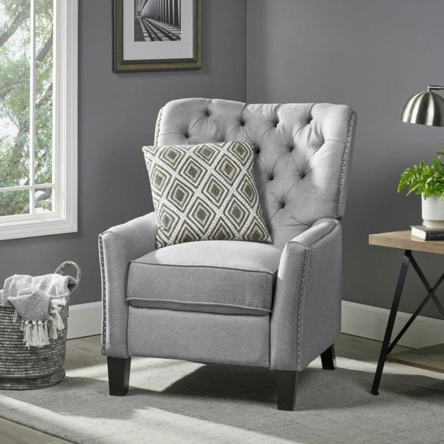 Chairs * | Gdfstudio Gdf Studio Carlyle Tufted Back Fabric Recliner Armchair, Light Gray