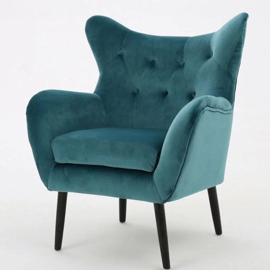 Chairs * | Gdfstudio Gdf Studio Kotop Contemporary New Velvet Wingback Arm Chair, Teal