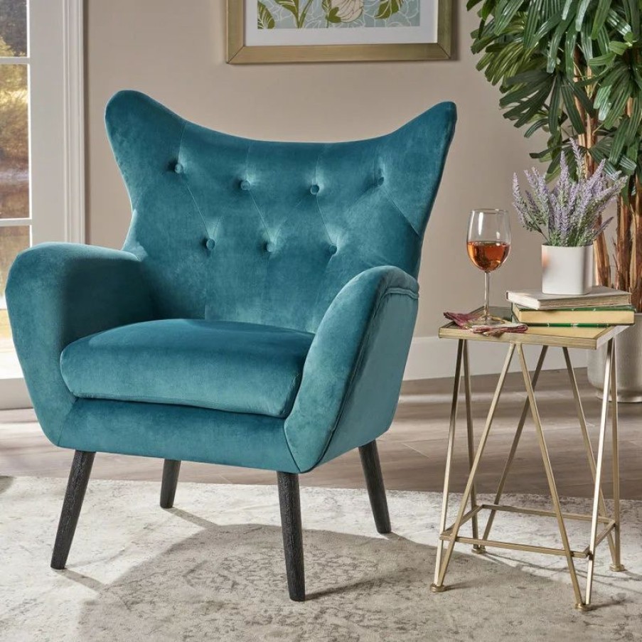 Chairs * | Gdfstudio Gdf Studio Kotop Contemporary New Velvet Wingback Arm Chair, Teal