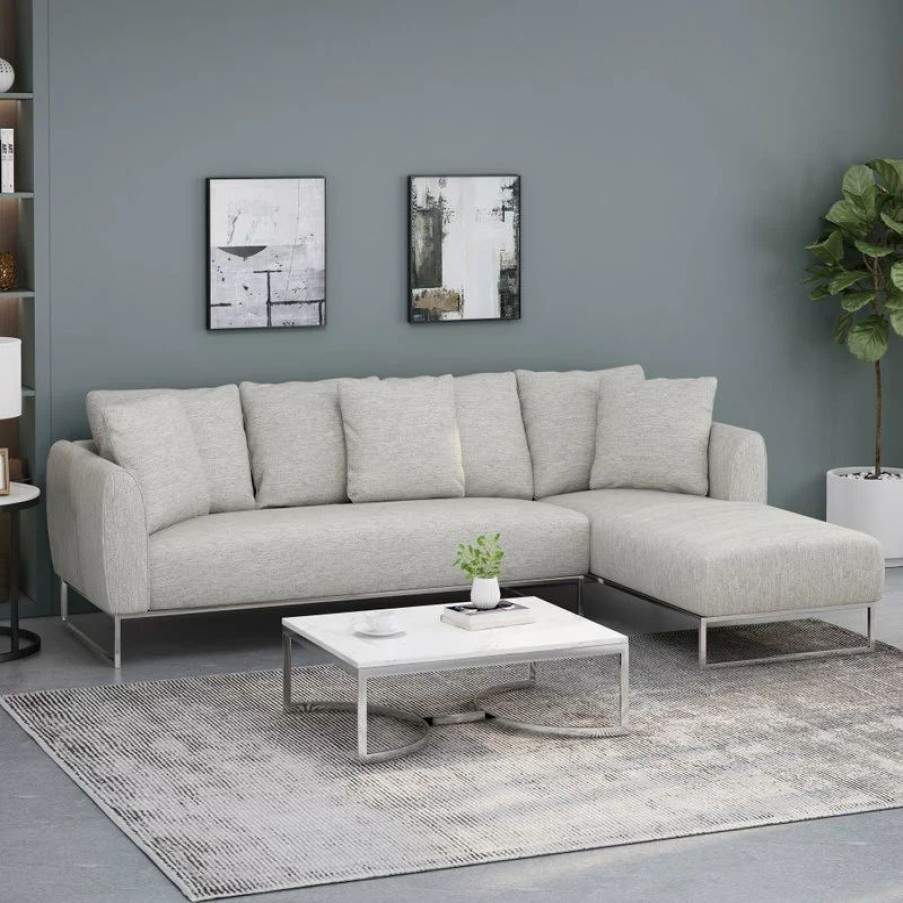 Sofas & Sectionals * | Gdfstudio Harley Sectional Sofa With Chaise Lounge, Light Gray, Silver