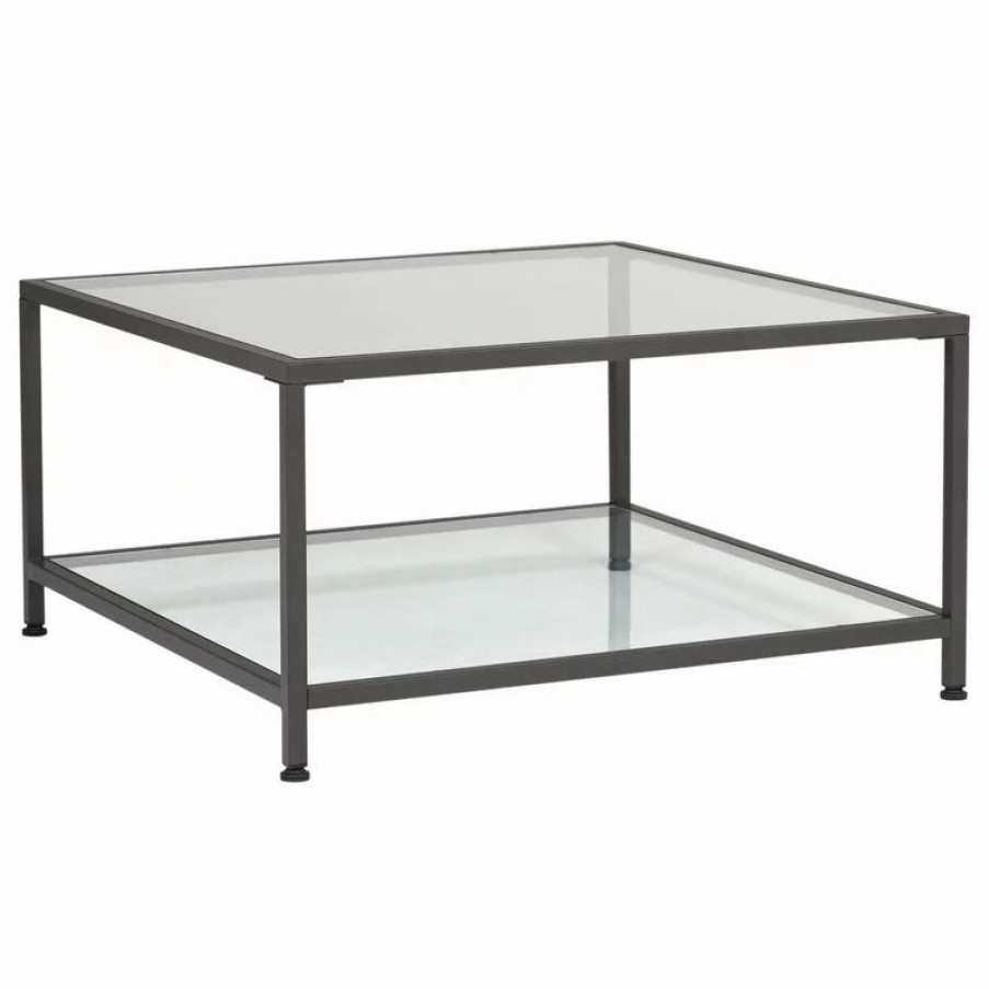 Coffee & Accent Tables * | Studio Designs Home Camber 30 Modern Metal And Glass Square Coffee Table In Pewter, Clear