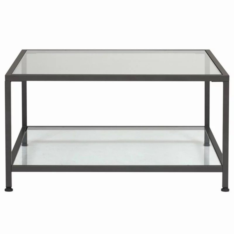 Coffee & Accent Tables * | Studio Designs Home Camber 30 Modern Metal And Glass Square Coffee Table In Pewter, Clear