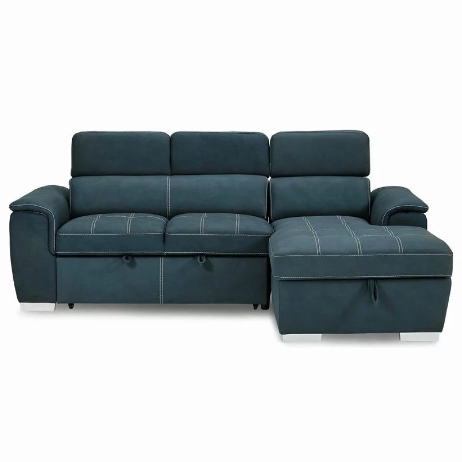 Sofas & Sectionals * | Lexicon Home Elenor 2-Piece Set Sectional Sofa With Pull-Out Bed And Storage, Blue