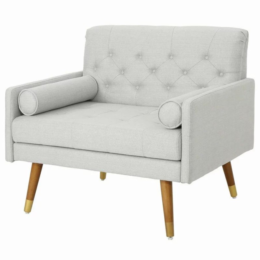 Chairs * | Gdfstudio Nour Fabric Mid-Century Modern Club Chair, Light Gray/Dark Walnut