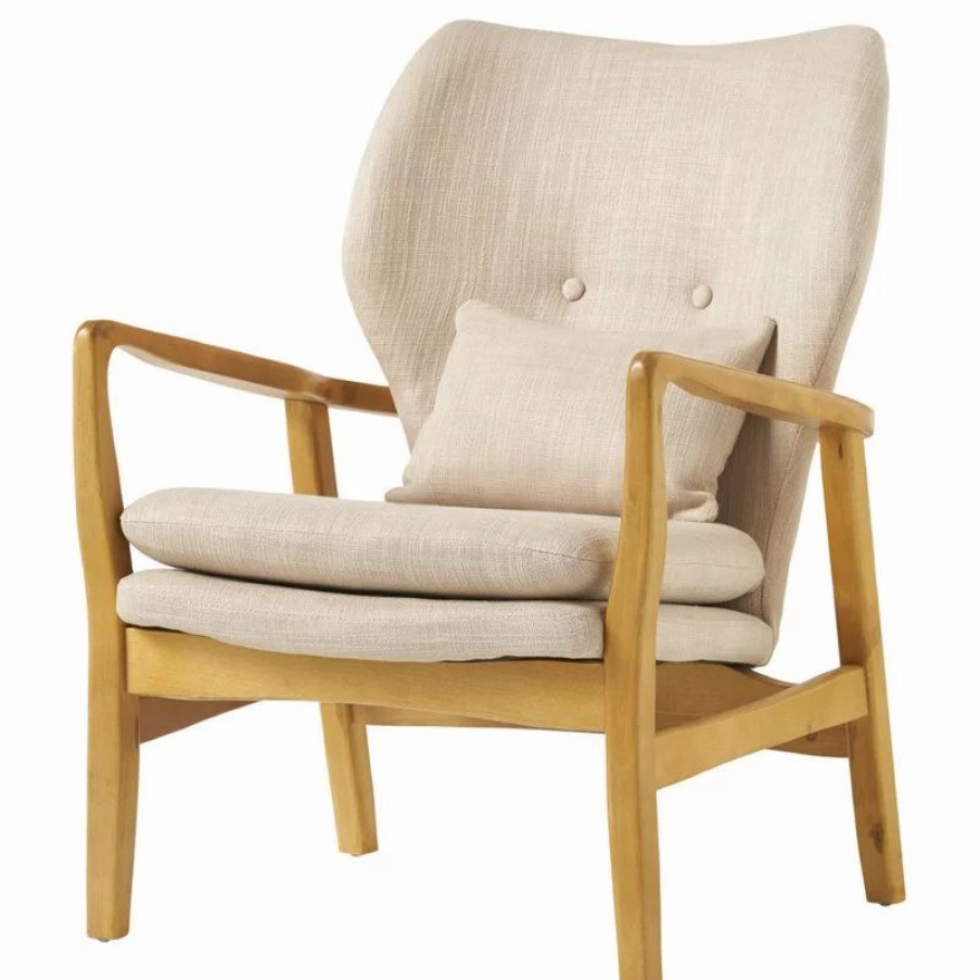 Chairs * | Gdfstudio Gdf Studio Kama Accent Armchair, Beige/Walnut