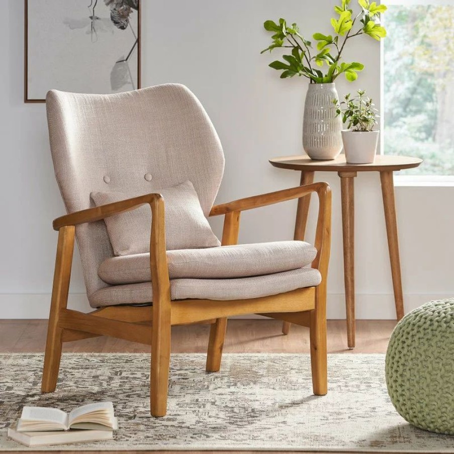 Chairs * | Gdfstudio Gdf Studio Kama Accent Armchair, Beige/Walnut