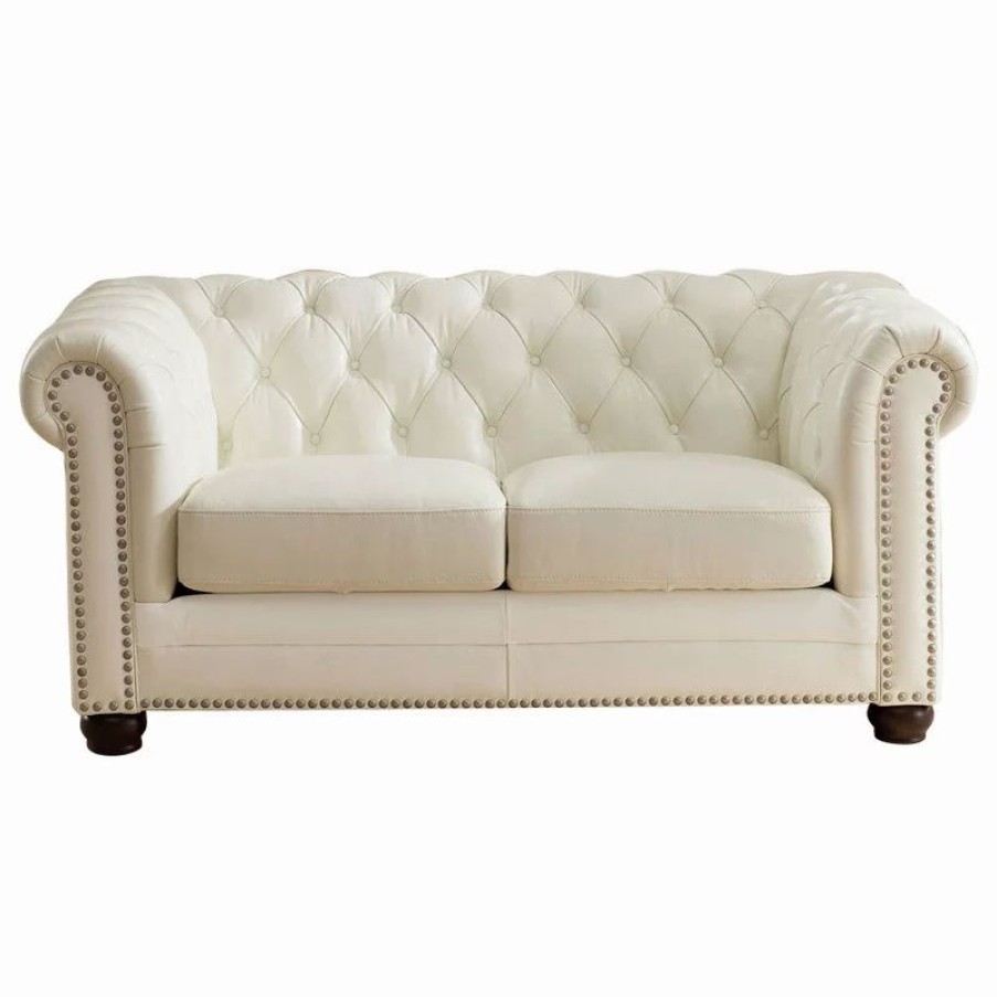 Sofas & Sectionals * | Hydeline Usa Hydeline Aliso 100% Leather Loveseat, Pearl White