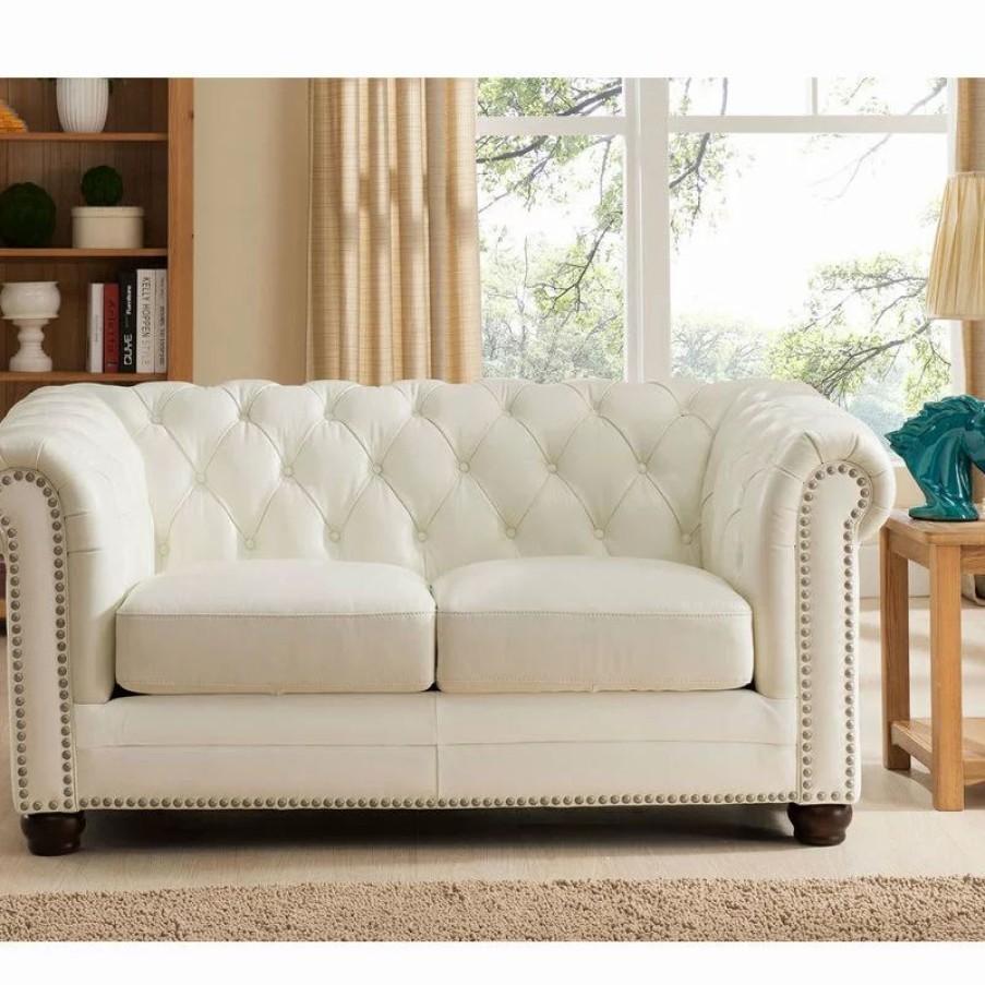 Sofas & Sectionals * | Hydeline Usa Hydeline Aliso 100% Leather Loveseat, Pearl White