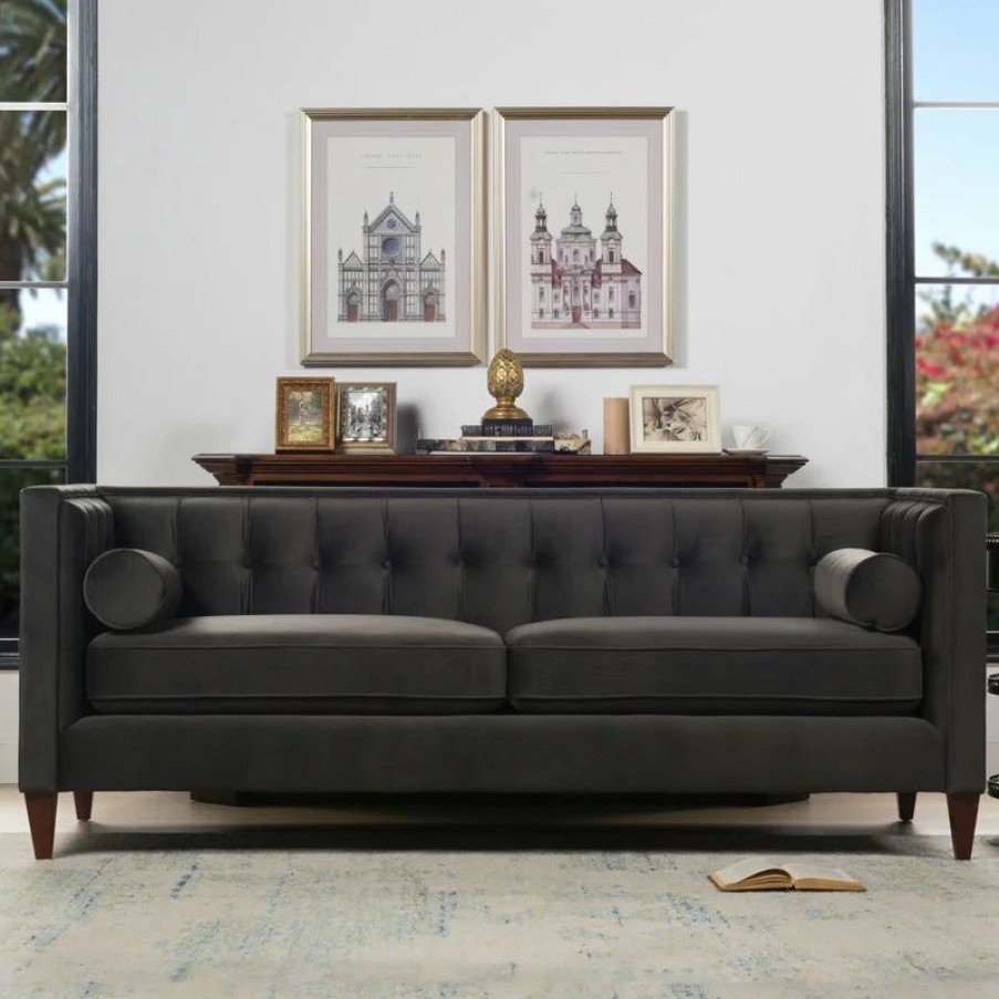 Sofas & Sectionals * | Jennifer Taylor Home Jack 84 Modern Tuxedo Tufted Sofa, Charcoal Gray Velvet