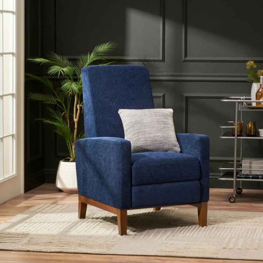 Chairs * | Gdfstudio Plevna Fabric Upholstered Pushback Recliner, Navy Blue And Brown