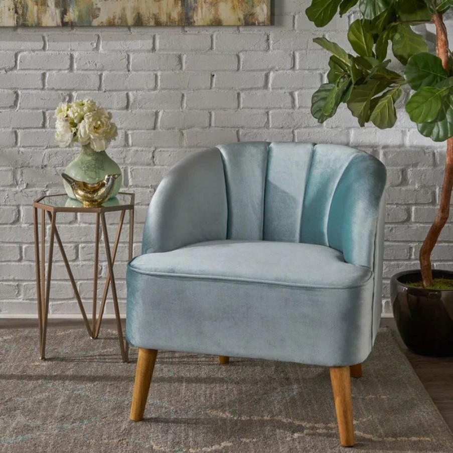 Chairs * | Gdfstudio Gdf Studio Scarlett Modern New Velvet Club Chair, Seafoam Blue
