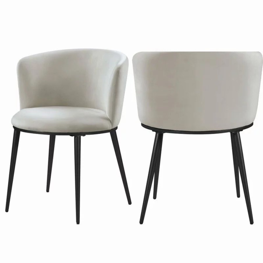 Chairs * | Meridian Furniture Skylar Dining Chair, Set Of 2, Cream Velvet, Matte Black Iron Legs