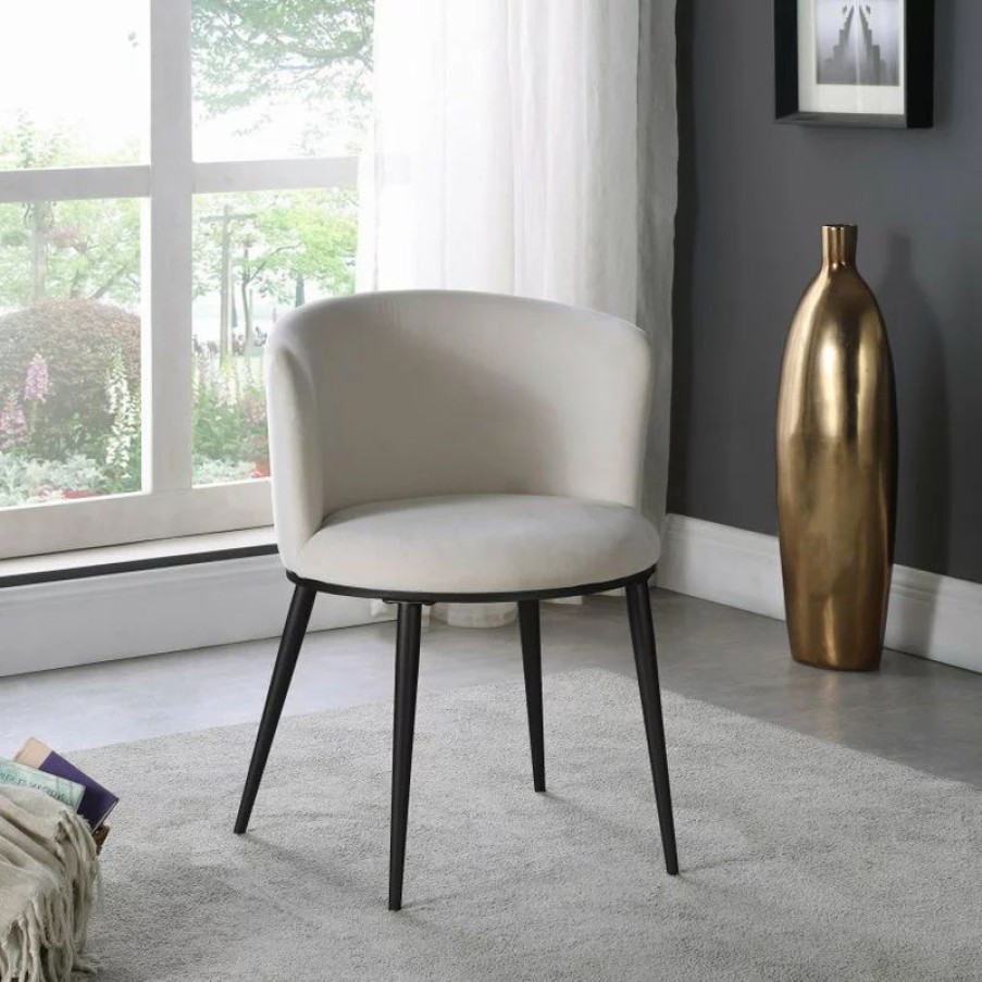 Chairs * | Meridian Furniture Skylar Dining Chair, Set Of 2, Cream Velvet, Matte Black Iron Legs